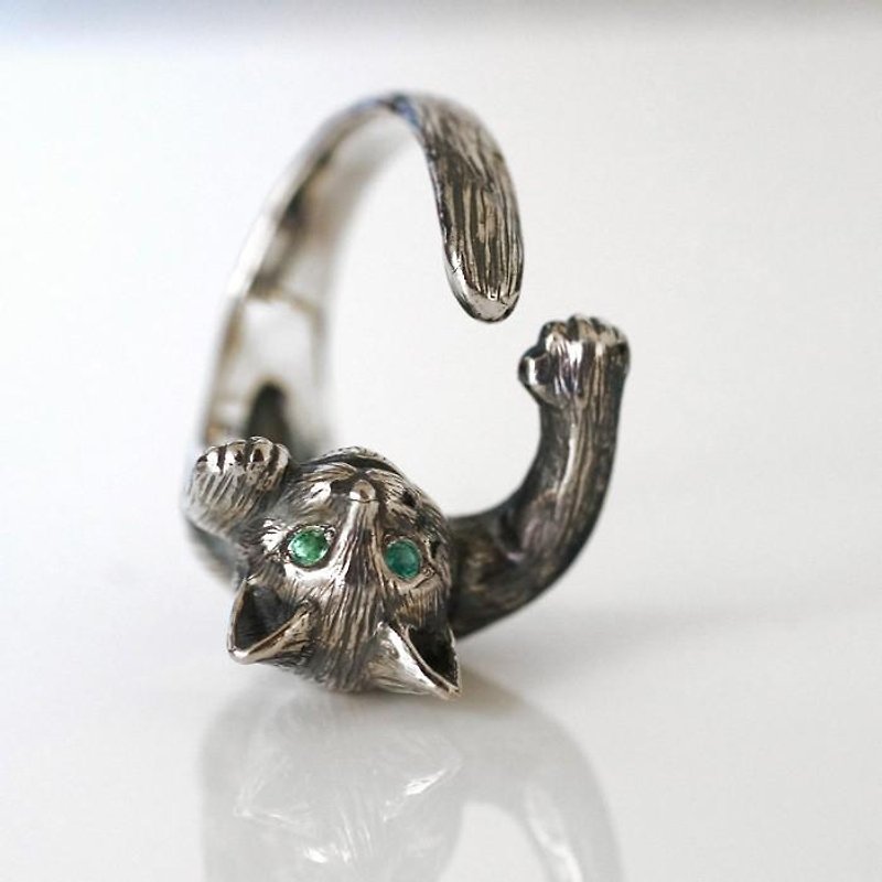 猫リング　レオ　エメラルドの瞳 - 戒指 - 其他金属 