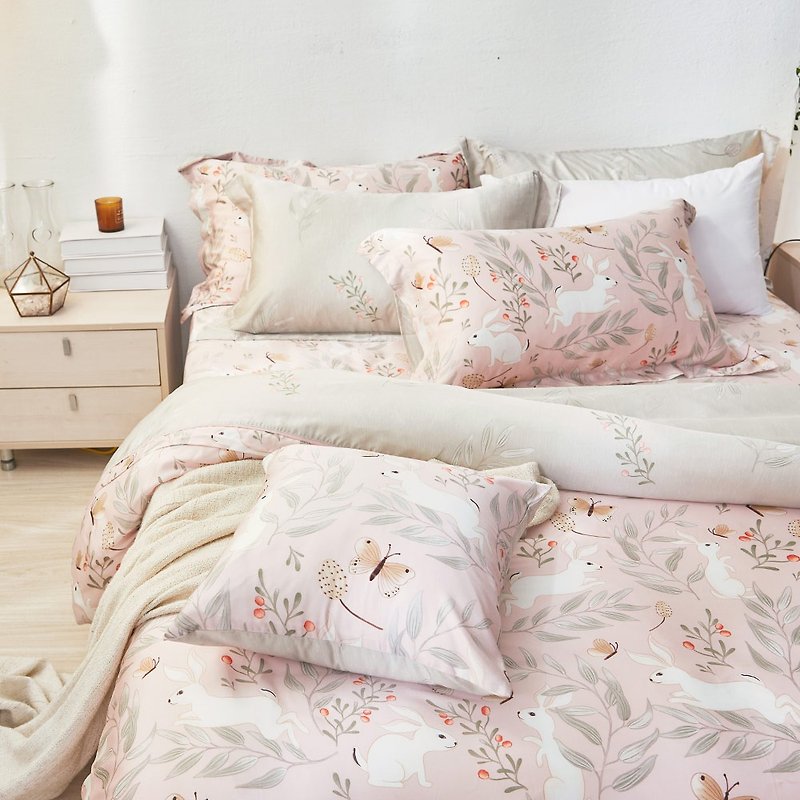 床包枕套组-加大 / 60支 / 莱塞尔天丝三件式 / 雪兔恋语 台湾制 - 寝具 - 其他材质 粉红色