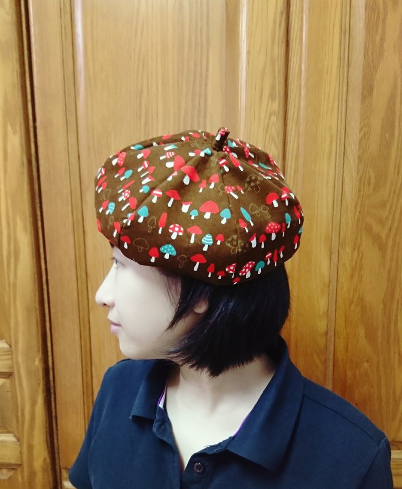 日本进口细绒布蘑菇贝蕾帽/画家帽 - 帽子 - 棉．麻 咖啡色