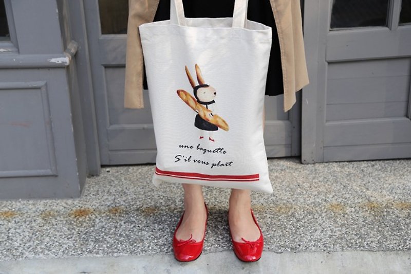 我爱巴黎-兔子环保亚麻购物袋 - 侧背包/斜挎包 - 棉．麻 