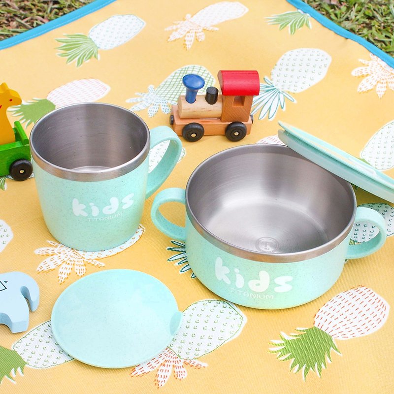 纯钛儿童学习杯防漏碗组(双层 杯+防漏碗)-薄荷绿 - 野餐垫/露营用品 - 其他材质 绿色