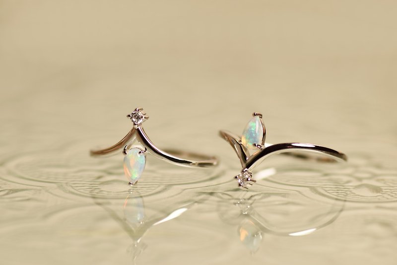 水滴戒指 - 925纯银 - 锆石 - 蛋白石 - 戒指 - 宝石 