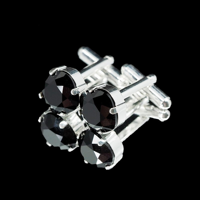Black Crystal Square Silver Cufflinks | Cuff Links | Swarovski Crystals - 袖扣 - 其他金属 黑色