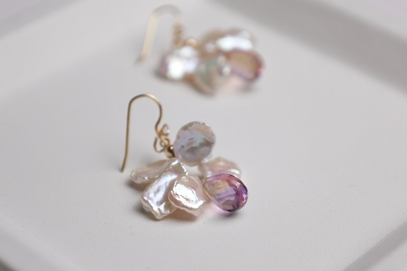 Orchid 紫黄晶及珍珠耳环 | 925纯银 - 耳环/耳夹 - 宝石 紫色