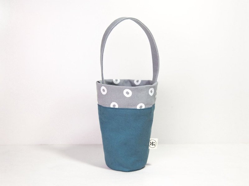 【几何杯袋】- 迷雾灰 - 随行杯提袋/水壶袋 - 棉．麻 蓝色