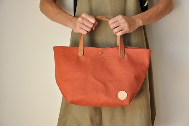 HB08　中帆布包–绯橘 - 手提包/手提袋 - 棉．麻 橘色