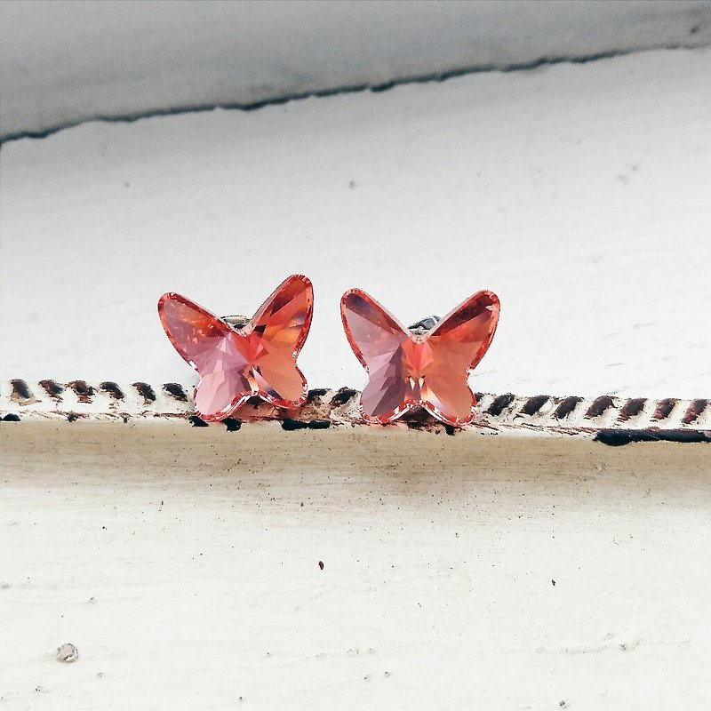 耳环 swarovski 施华洛施奇 水晶 蝴蝶 - 耳环/耳夹 - 其他材质 粉红色