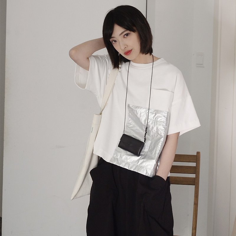 几何拼接短款T恤|T恤|棉|独立品牌|Sora-129 - 女装 T 恤 - 棉．麻 白色