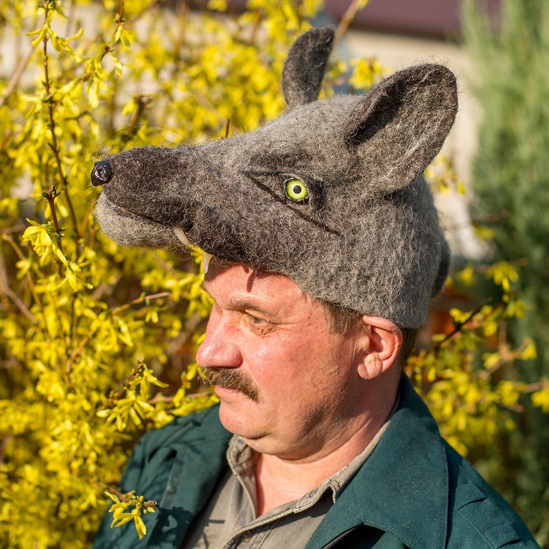 Wolf hat, sauna hat - 帽子 - 羊毛 灰色