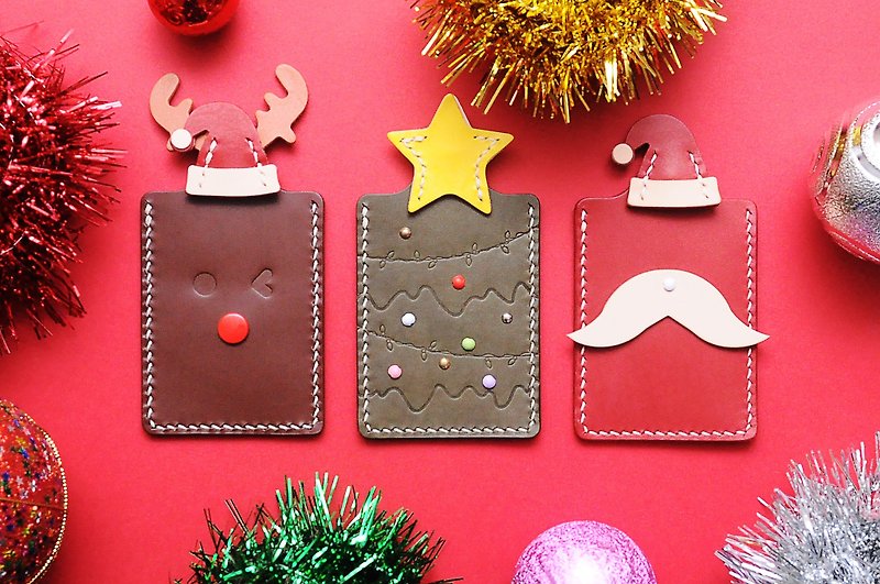 圣诞联欢卡片套 皮革材料包 圣诞小鹿 圣诞树 圣诞老人 皮革DIY - 皮件 - 真皮 红色