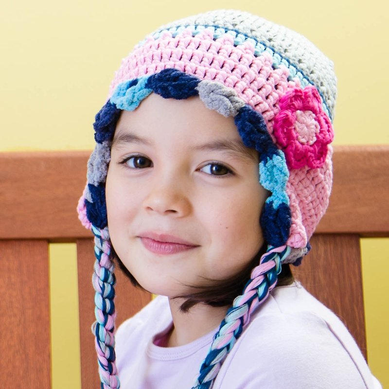 Cutie Bella手工编织帽Ear Flap-Grey/Bubblegum - 婴儿帽/发带 - 棉．麻 灰色