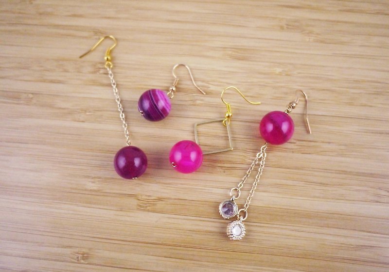 【紫纹】气质玉珠 混搭 手工耳环 - 耳环/耳夹 - 水晶 紫色