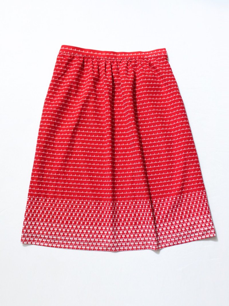 【RE1005SK166】秋复古红色几何印花古着裙vintage skirt - 裙子 - 聚酯纤维 红色