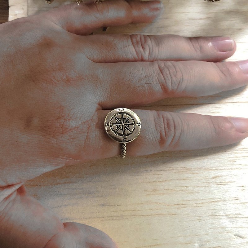 指南针戒指纯银航海妇女母亲声明礼品共济会锚 - 戒指 - 其他金属 银色