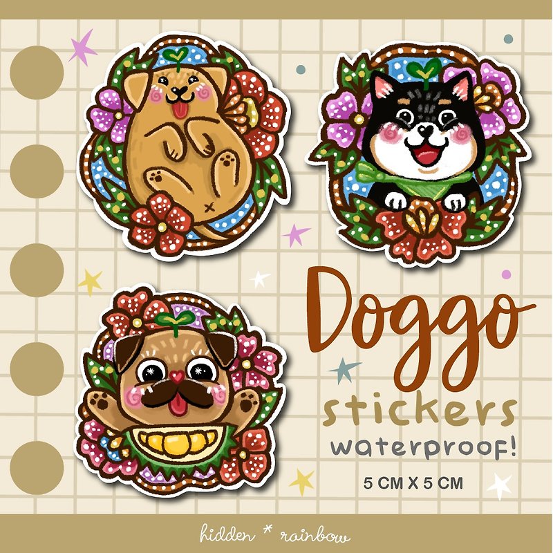 Original Design Quirky Dog batik inspired waterptoof stickers set - 贴纸 - 其他材质 