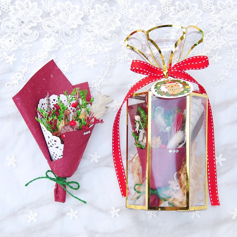 迷你干燥花束礼盒-圣诞快乐 附卡片提袋 交换礼物/圣诞礼物 - 干燥花/捧花 - 植物．花 红色