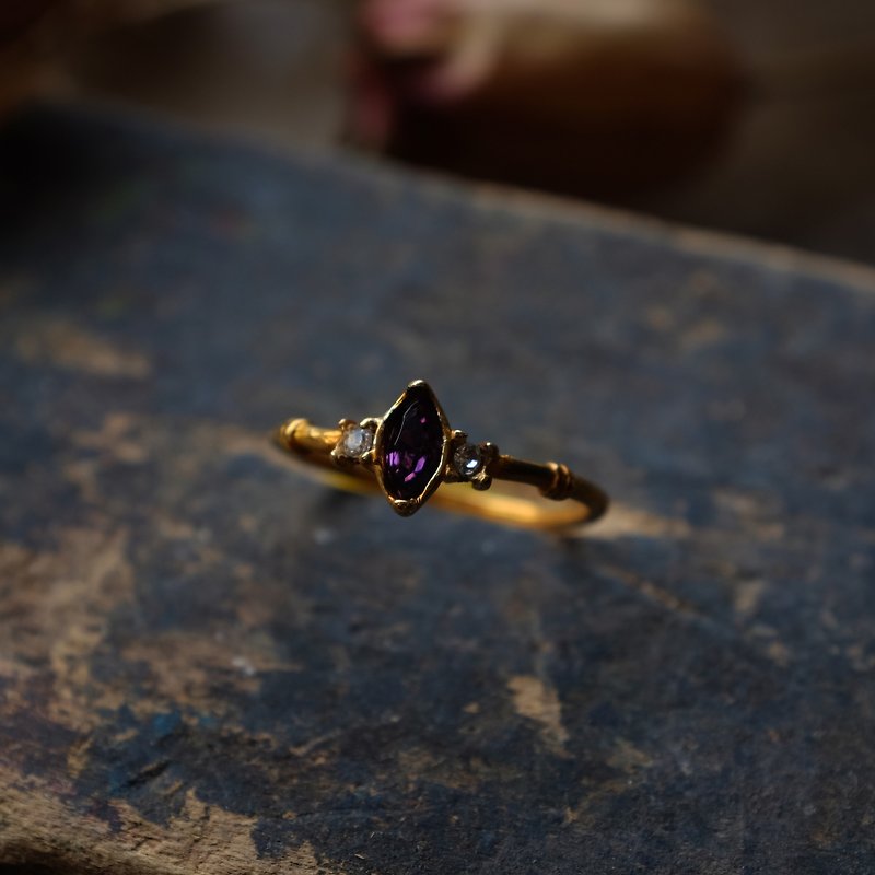 巴黎古董深紫玻璃镀金戒指 - 戒指 - 其他金属 金色