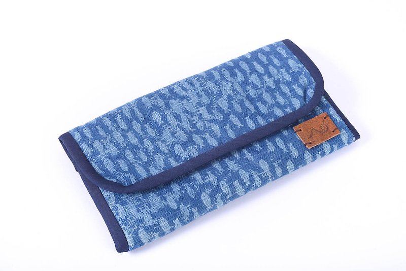 Unique Tri Fold Long Wallet Cutch With Zipper Wallet - 皮夹/钱包 - 棉．麻 蓝色