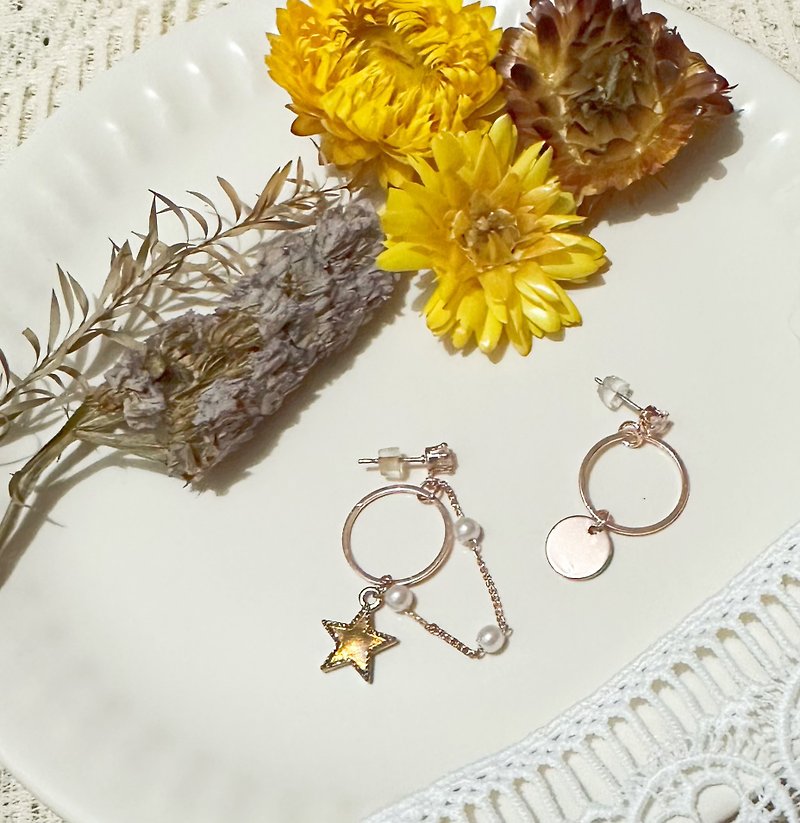 DIY不规则玫瑰金色耳环 - 耳环/耳夹 - 其他材质 金色