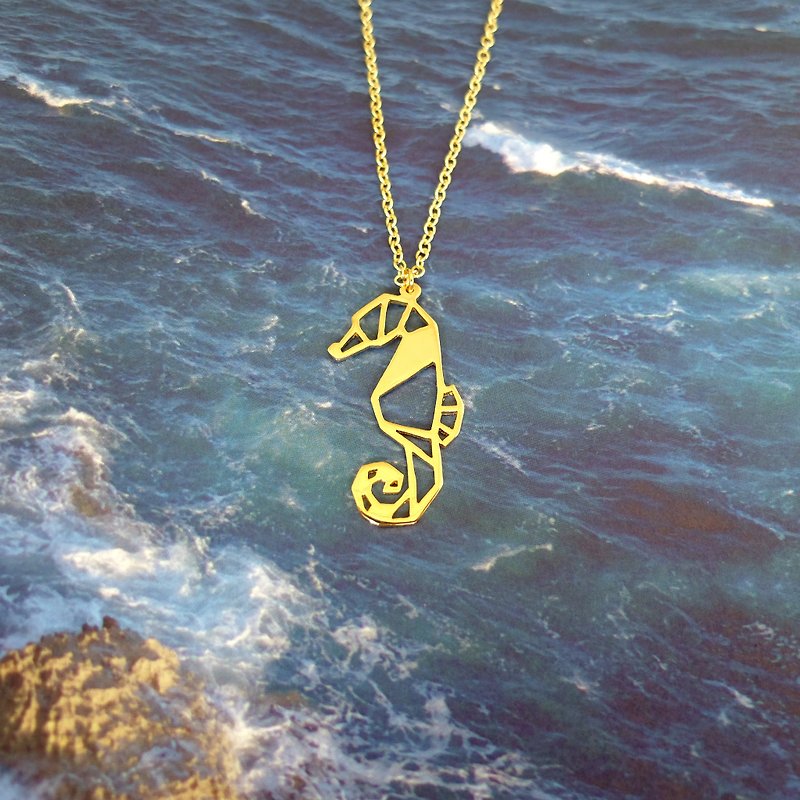 Seahorse, Origami necklace, Animal Necklace, Sea gifts, Birthday gifts - 项链 - 其他金属 金色