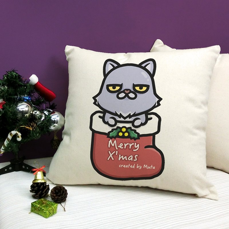 【圣诞礼物】圣诞蓝波曼尼 纯棉双色帆布抱枕 - 枕头/抱枕 - 棉．麻 