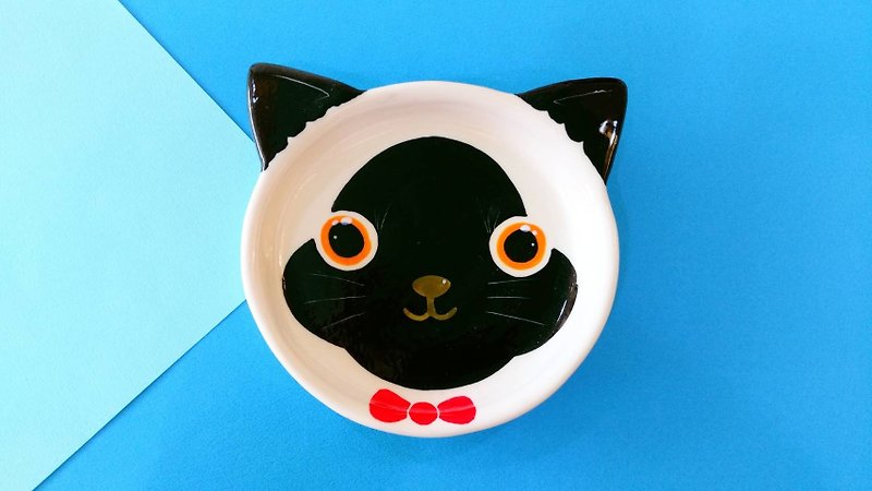生日礼物首选 暹罗猫釉下彩绘  手捏造型盘 - 浅碟/小碟子 - 瓷 多色