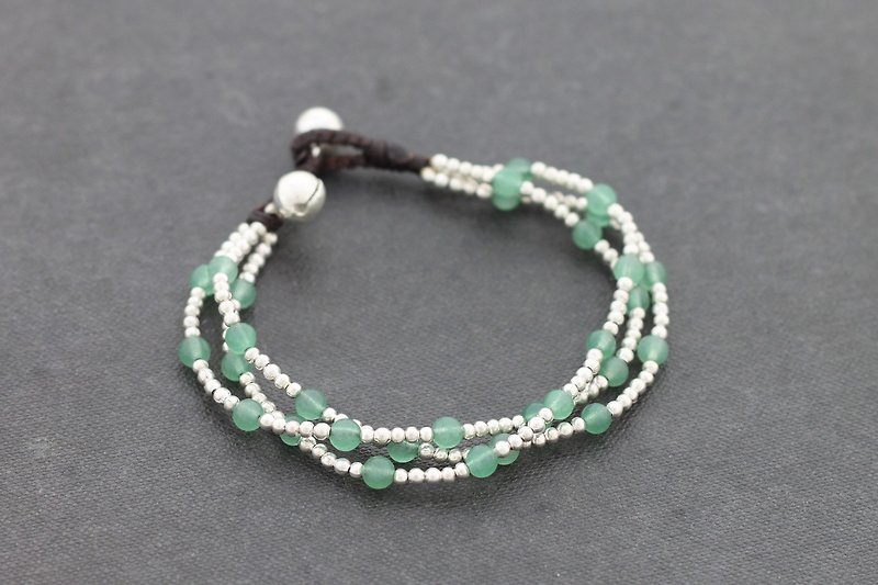 Jade Silver Beads Bracelets Multi Strand Stone Metal Woven - 手链/手环 - 其他金属 绿色