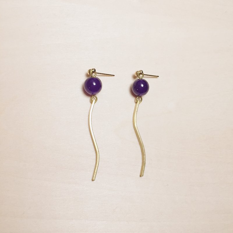 复古深紫玉石波浪长耳环 - 耳环/耳夹 - 玉石 紫色