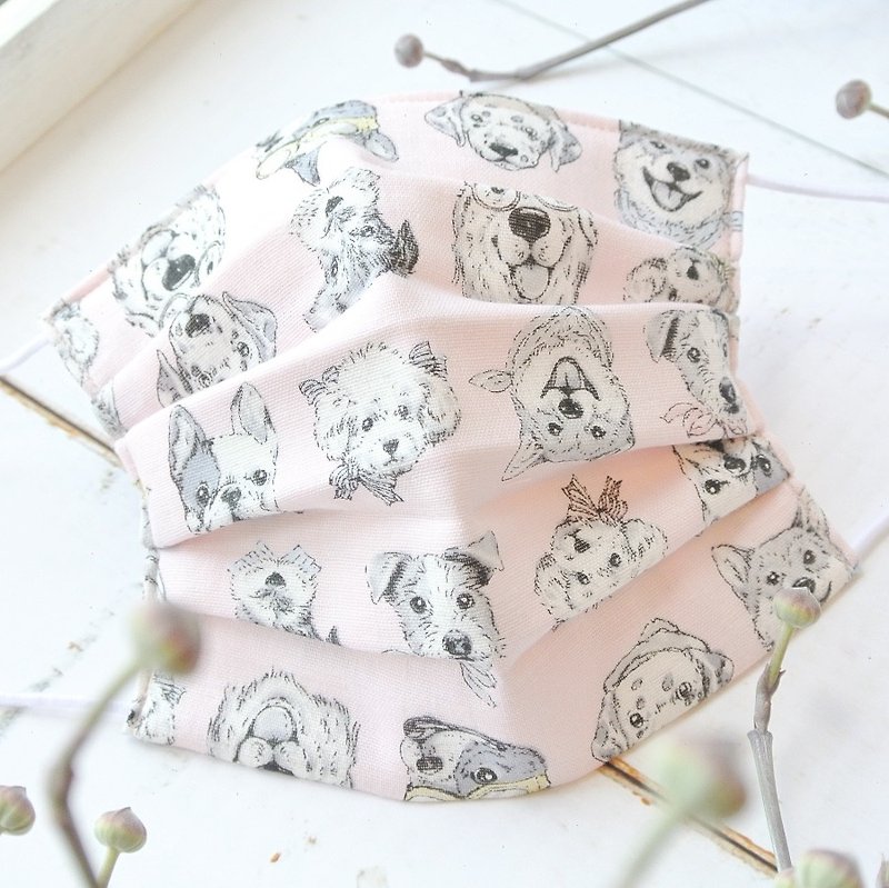Mask to reduce cloudiness of glasses | Real dogs illustration Pink | TEMARIYA - 口罩 - 棉．麻 粉红色