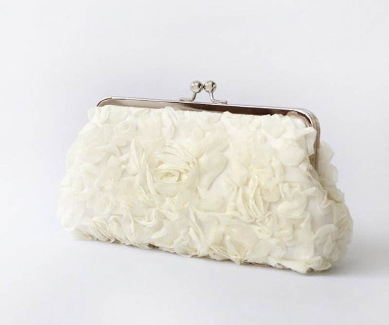 米白色雪纺手拿、口金包 | 新娘、伴娘、妈妈、节日礼物 | 玫瑰花蕾丝 - 其他 - 其他材质 白色