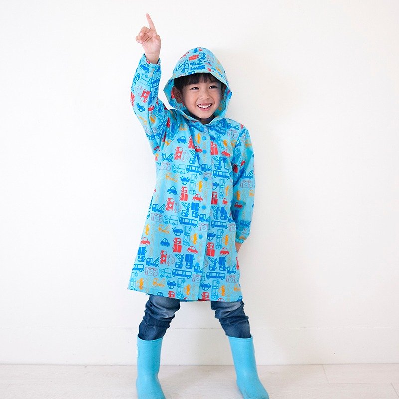 车车总动员浅蓝色儿童风雨衣 (好多汽车) - 儿童雨衣/雨具 - 防水材质 蓝色