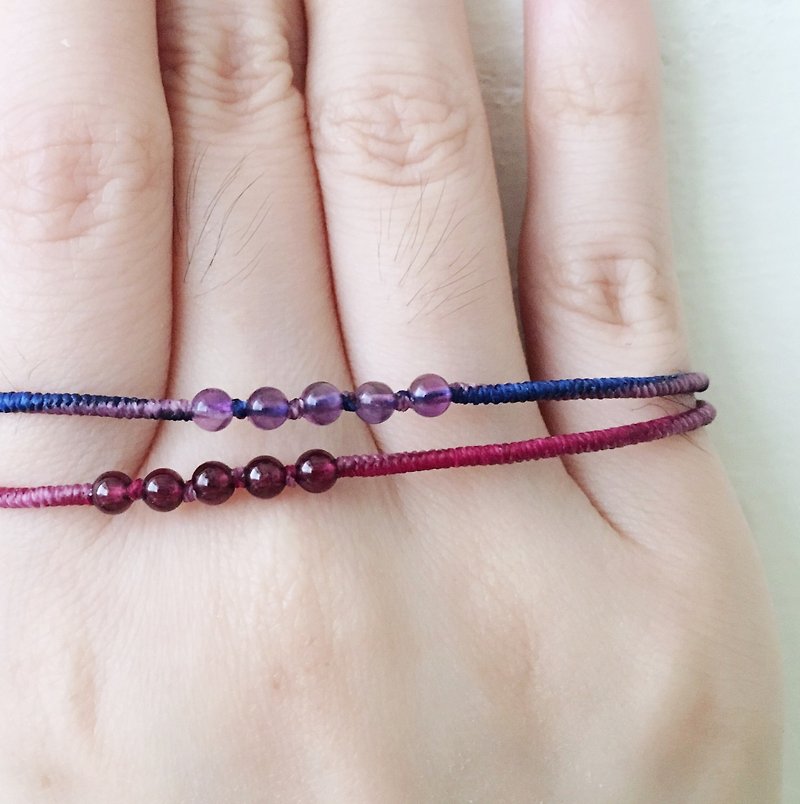 石榴石/紫水晶 极细 蜡线手环 指引方向 金刚结 极细手环 气质 - 手链/手环 - 半宝石 紫色