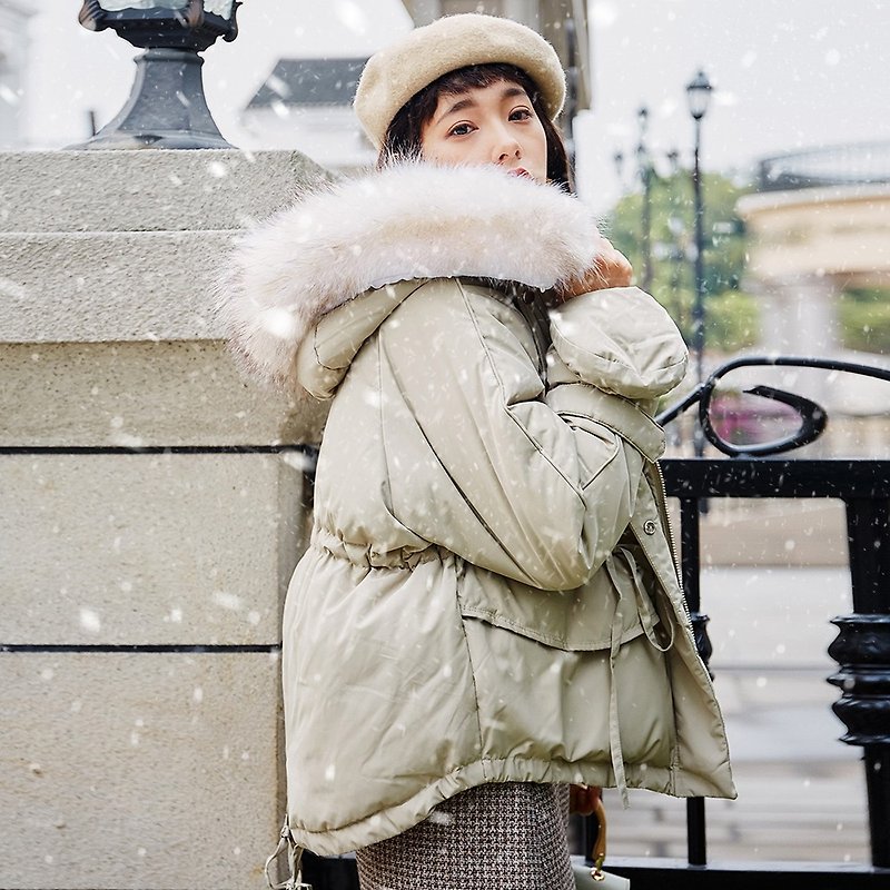 2018女装冬季穿搭手套貉子毛短款羽绒服 - 女装休闲/机能外套 - 聚酯纤维 绿色