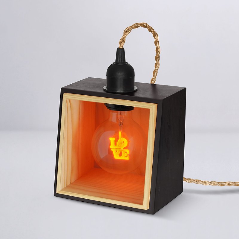 方形木制小夜灯 - 含1个 Love 灯泡(倒) Edison-Style 爱迪生灯泡 - 灯具/灯饰 - 木头 黑色