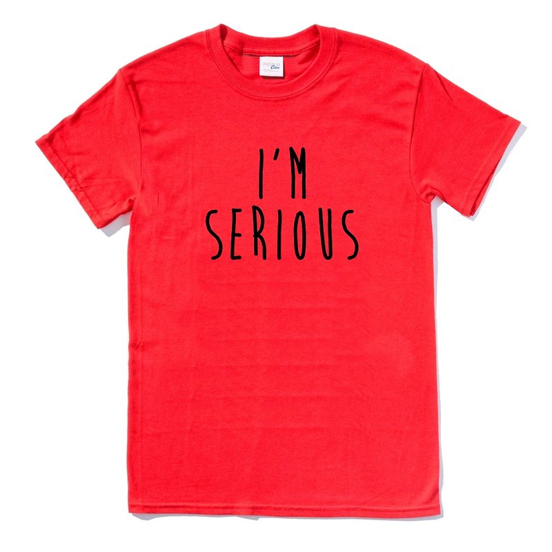 I'M SERIOUS 短袖T恤 红色 文字 文青 艺术 设计 时髦 - 女装上衣 - 棉．麻 红色
