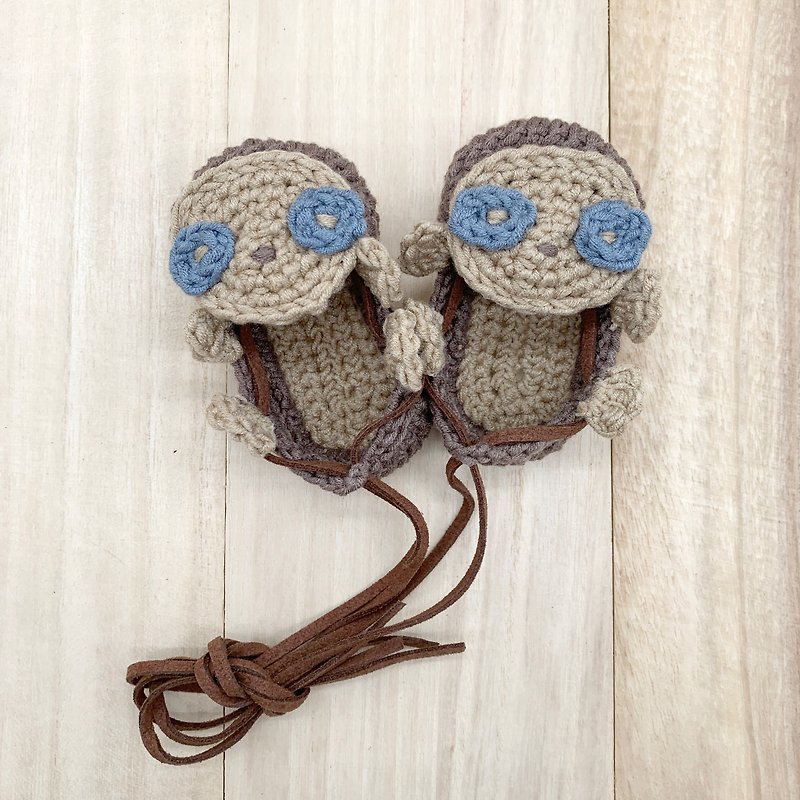 Sloth Crochet Baby Footwear - Sloth Tie Sandals Booties - 婴儿鞋 - 棉．麻 咖啡色