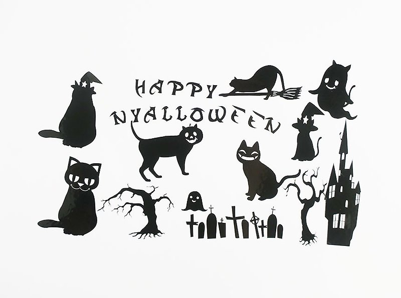 猫ちゃんハロウィンステッカー/シール　ブラック - 贴纸 - 纸 黑色