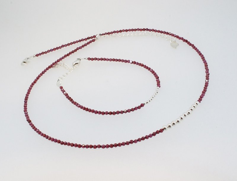 石榴石银手链颈链套装 ( Garnet Silver 925 Bracelet & Necklace set ) - 手链/手环 - 宝石 紫色