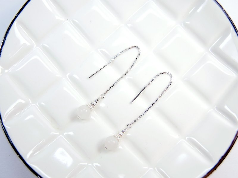 优雅时尚白玉925银耳线耳环 - 耳环/耳夹 - 宝石 白色