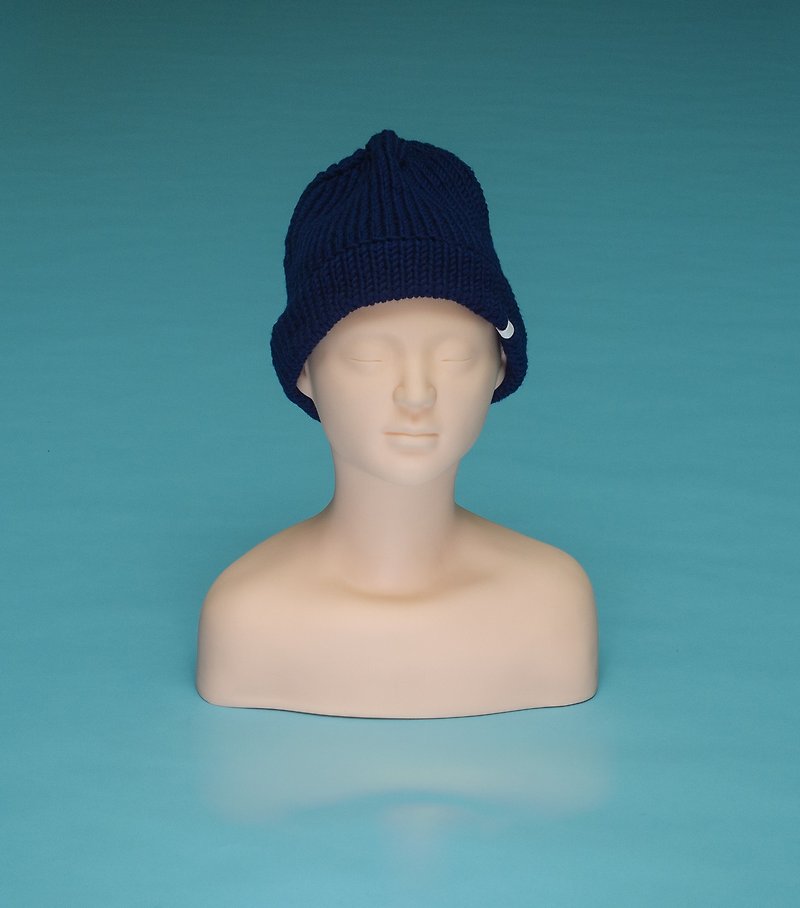 素色 - 深蓝 OTB016 手工编织毛帽 - 帽子 - 棉．麻 蓝色