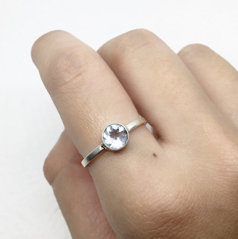 海水蓝宝925纯银简约设计戒指 尼泊尔手工镶嵌制作 - 戒指 - 宝石 蓝色