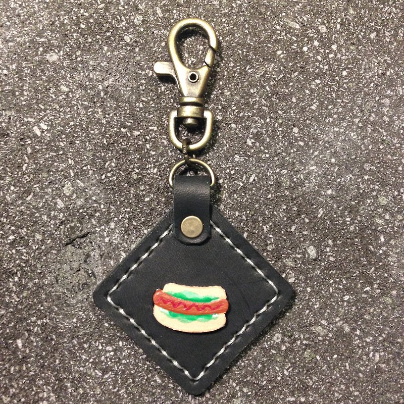 【Xuan Leather选。皮革】皮件食物系列［热狗堡］万用挂饰钥匙圈 KEYRING - 钥匙链/钥匙包 - 真皮 黑色