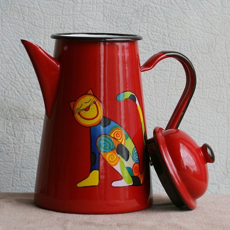 Smaltum布拉格 珐琅咖啡壶 傻笑斑点猫 茄红 (FDN000537) - 咖啡壶/周边 - 珐琅 红色