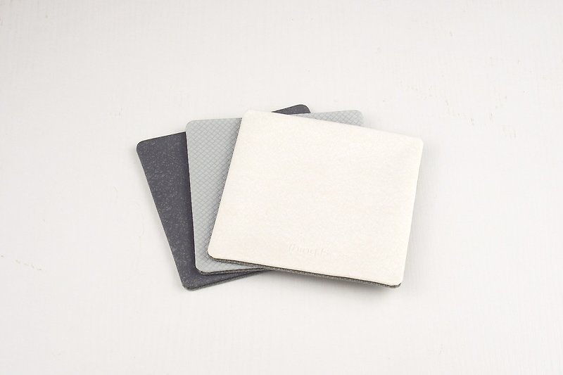 简约方形杯垫 双面材质 PU皮革+帆布 灰白色系 - 杯垫 - 人造皮革 灰色