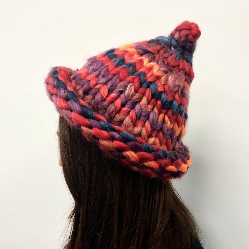 MINIxROSE 粗粗暖和手工织毛线帽--三款 - 帽子 - 其他人造纤维 红色
