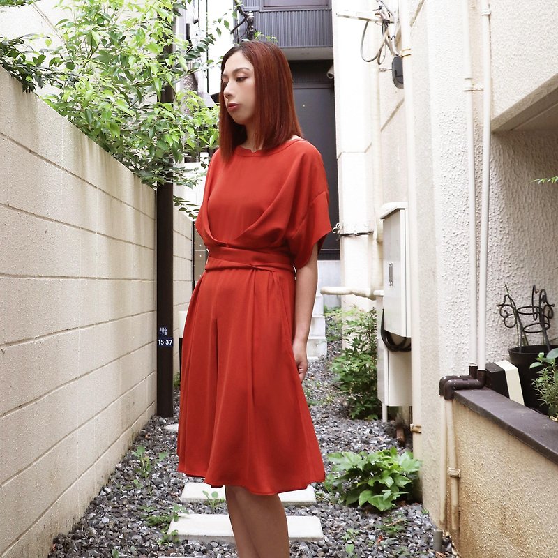 女装橘红色束腰连衣裙 - 洋装/连衣裙 - 其他材质 橘色