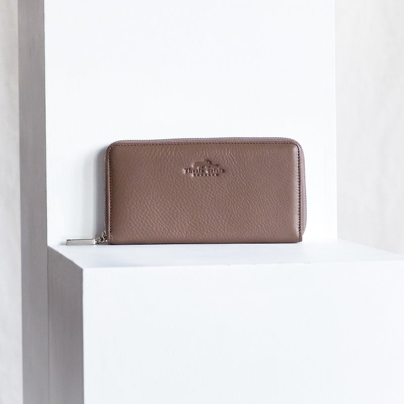 LUCKY-WOMEN MINIMAL LONG SOFT COW LEATHER WALLET-TAUPE/BROWN - 皮夹/钱包 - 真皮 咖啡色
