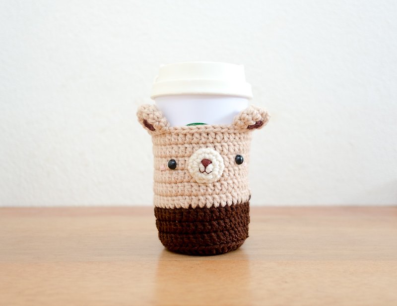 Crochet Cozy Cup - The Brown Bear / Coffee Sleeve, Starbuck. - 随行杯提袋/水壶袋 - 压克力 咖啡色
