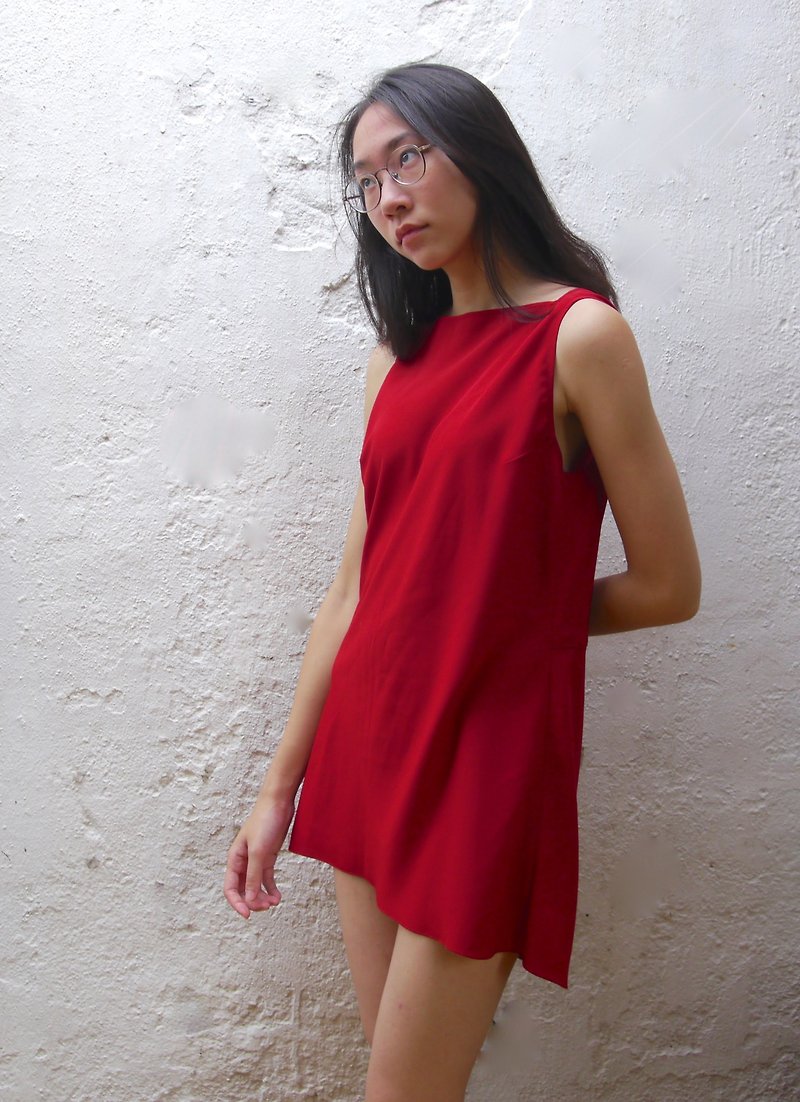 FOAK古着 正红色平领绑带洋装 - 洋装/连衣裙 - 聚酯纤维 红色