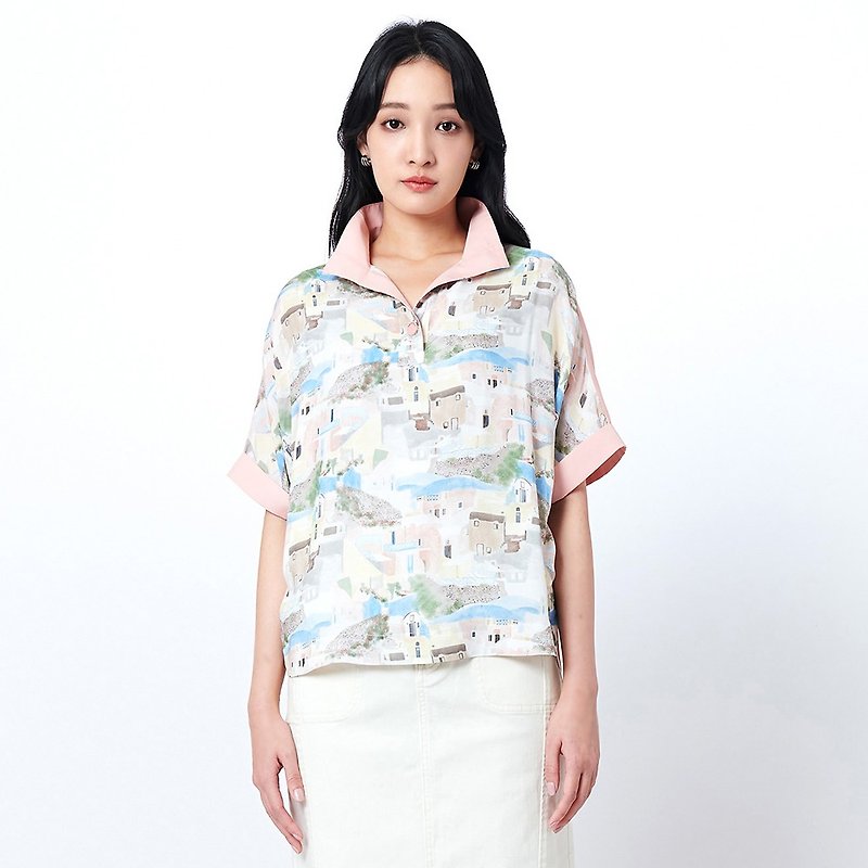 KeyWear 岛屿印花立领上衣-综合-0AF00142 - 女装 T 恤 - 其他人造纤维 多色